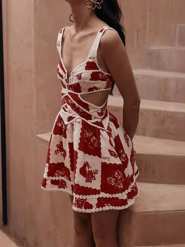Print Suspenders Dress - 