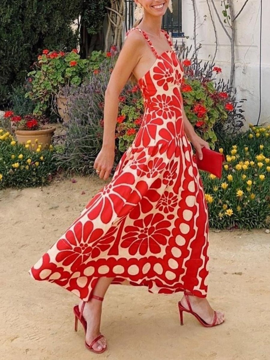 Printed A - Line Midi Cami Dress - 