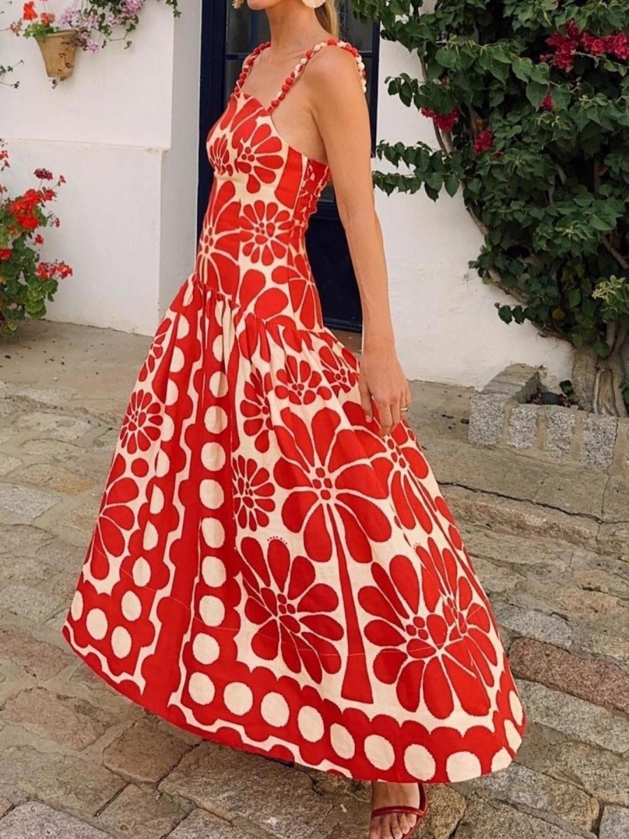 Printed A - Line Midi Cami Dress - 