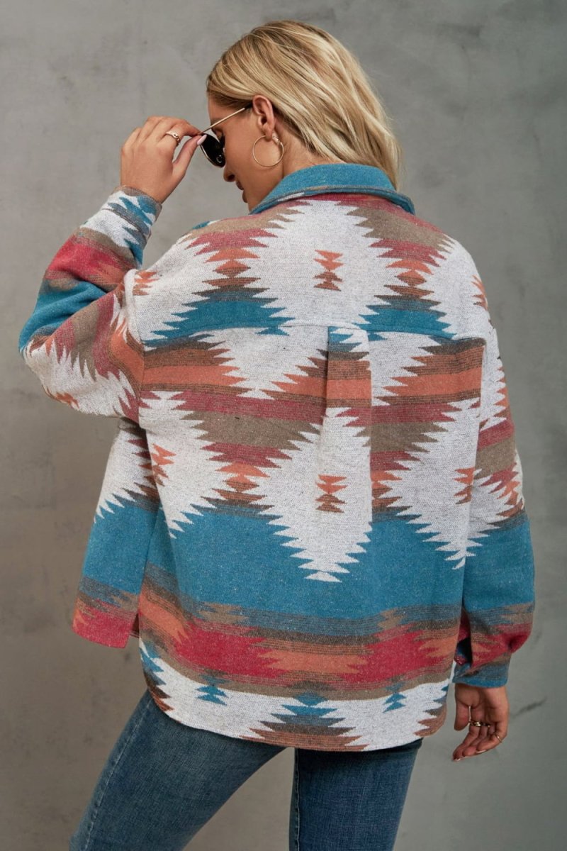 Printed Collared Neck Jacket - Outerwear