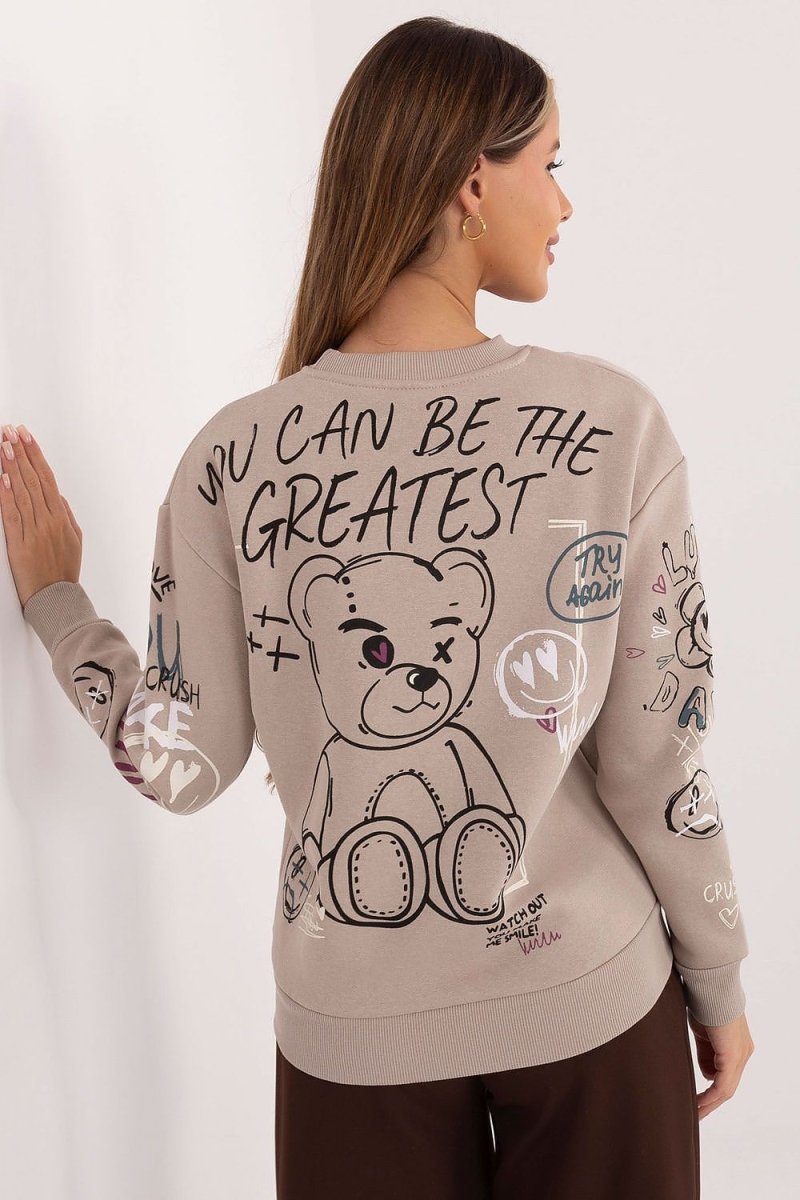 Printed Cotton Blend Sweatshirt with Round Neck - 