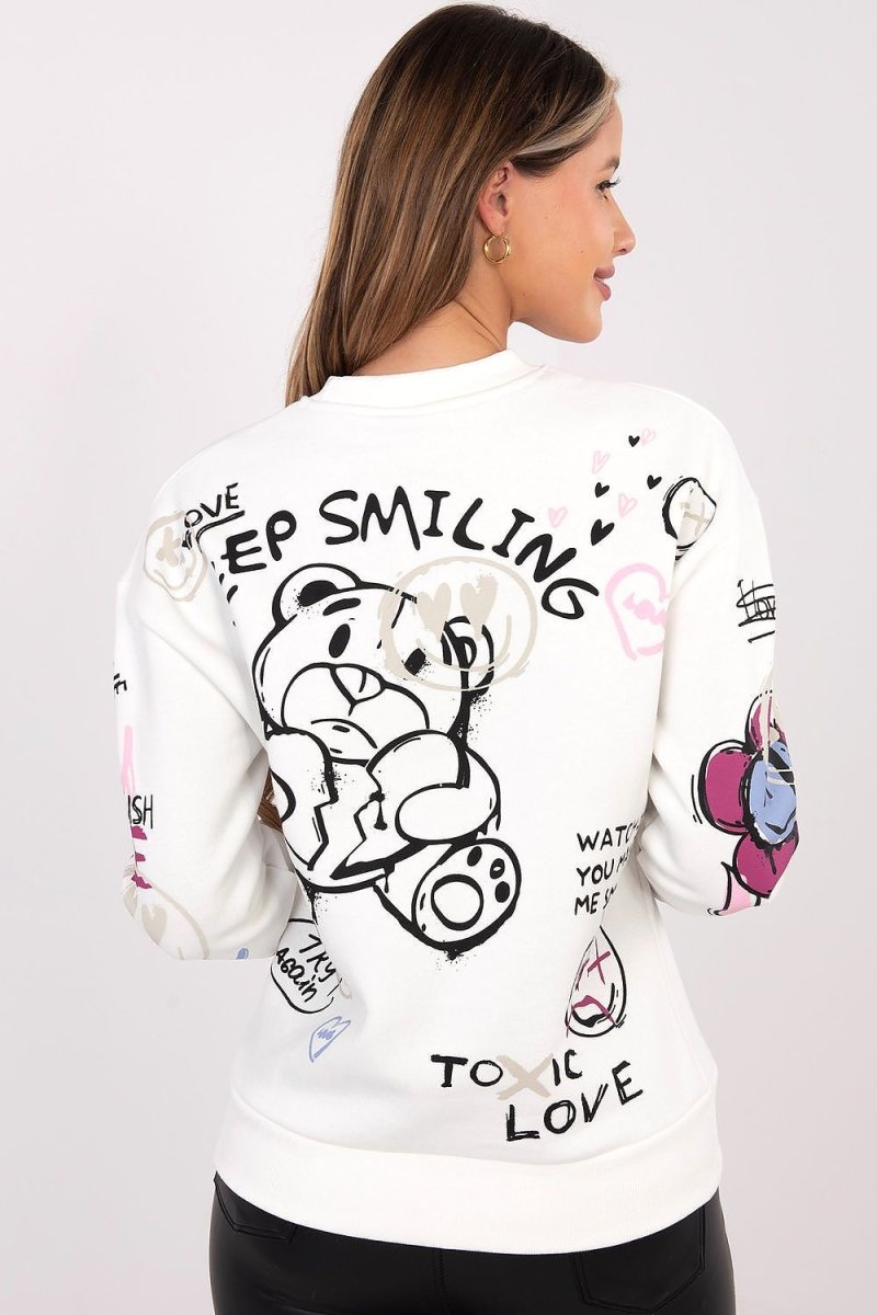 Printed Cotton Blend Sweatshirt with Round Neck - 