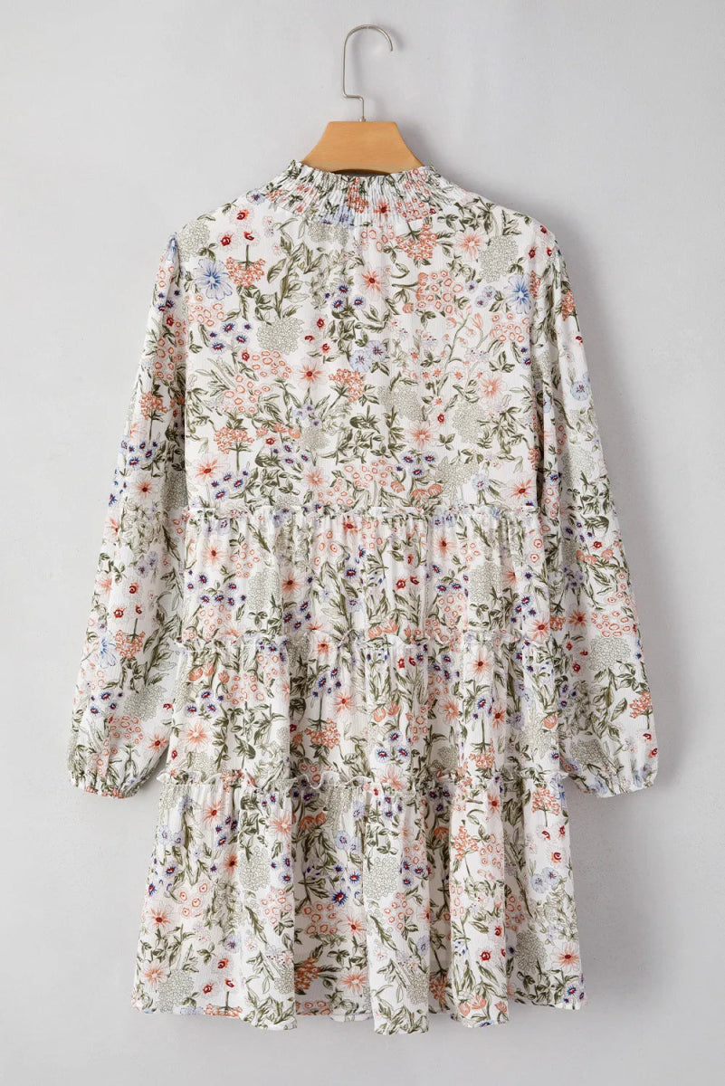 Printed Mock Neck Long Sleeve Mini Dress - Casual Dress