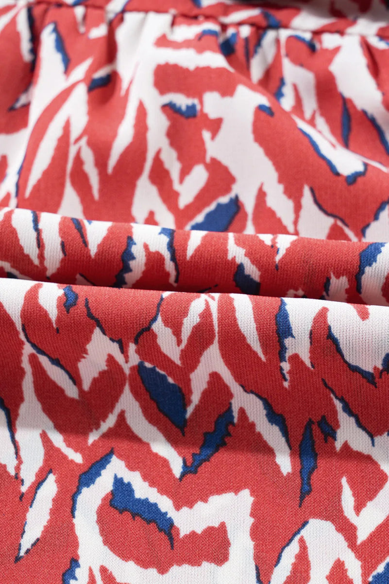 Printed Notched Long Sleeve Dress - Casual Dress