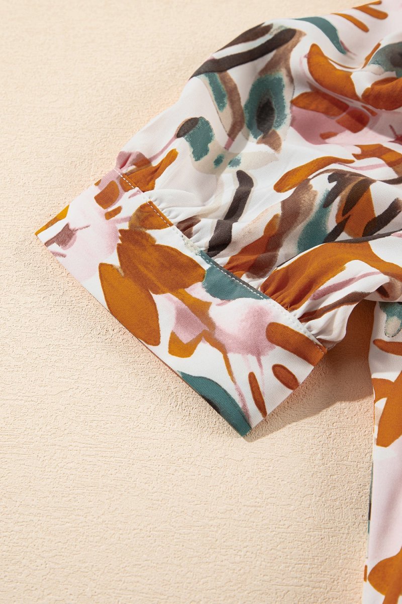 Printed Notched Short Sleeve Mini Dress - New Arrivals