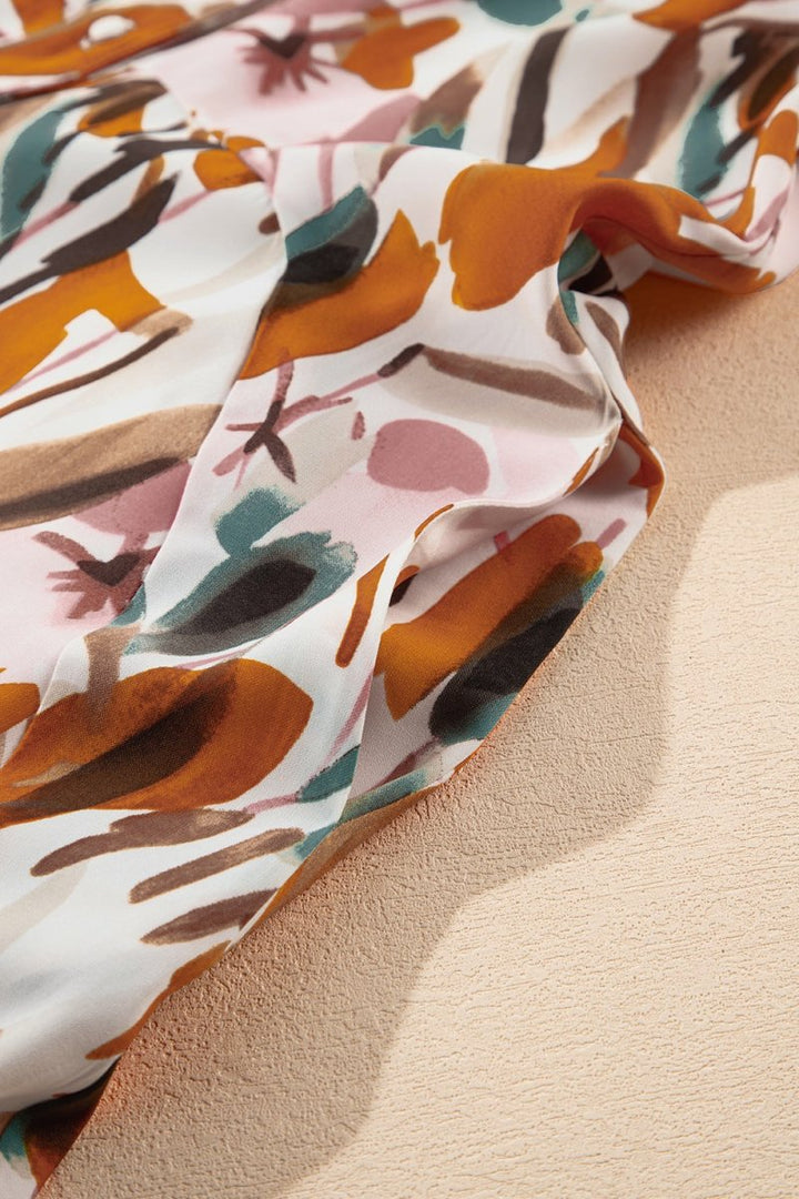 Printed Notched Short Sleeve Mini Dress - New Arrivals