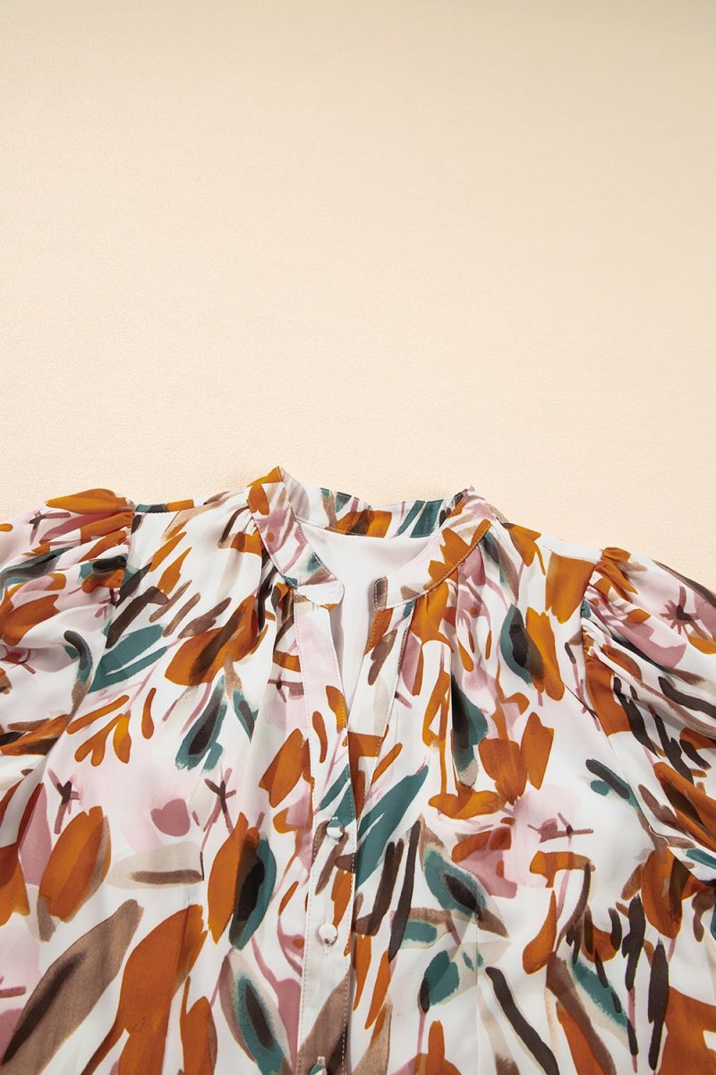 Printed Notched Short Sleeve Mini Dress - New Arrivals