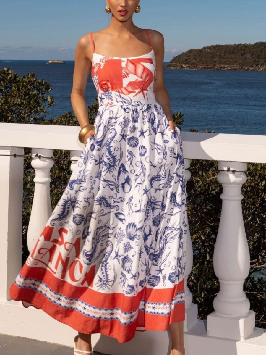 Printed Scoop Neck Cami Dress - 