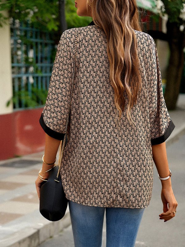 Printed Shirt Femininity Commuter Short Sleeve Top - Top