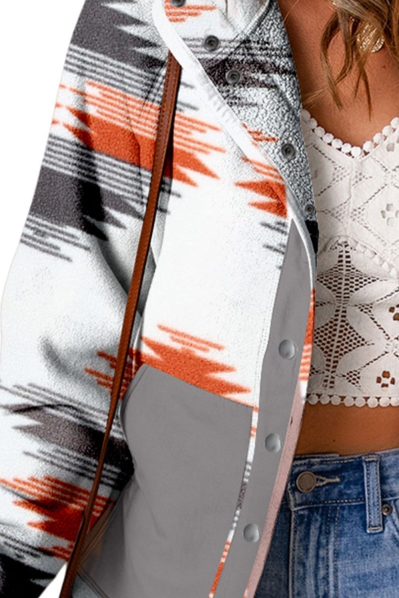 Printed Snap Down Hooded Jacket - Outerwear