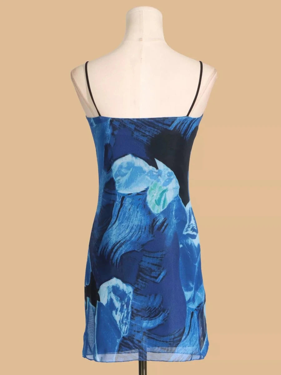 Printed Spaghetti Strap Mini Dress - 