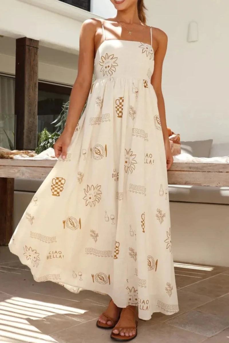 Printed Square Neck Maxi Cami Dress - 