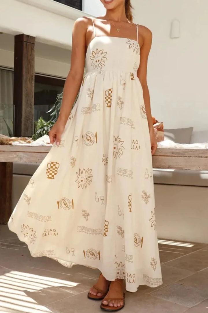 Printed Square Neck Maxi Cami Dress - 