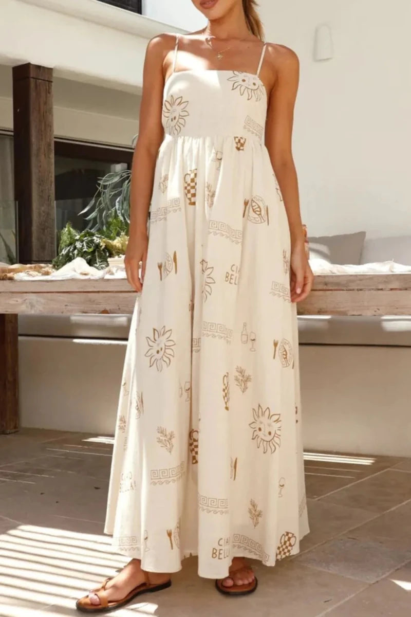 Printed Square Neck Maxi Cami Dress - 