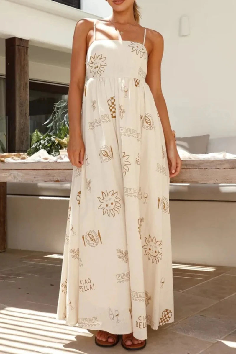 Printed Square Neck Maxi Cami Dress - 