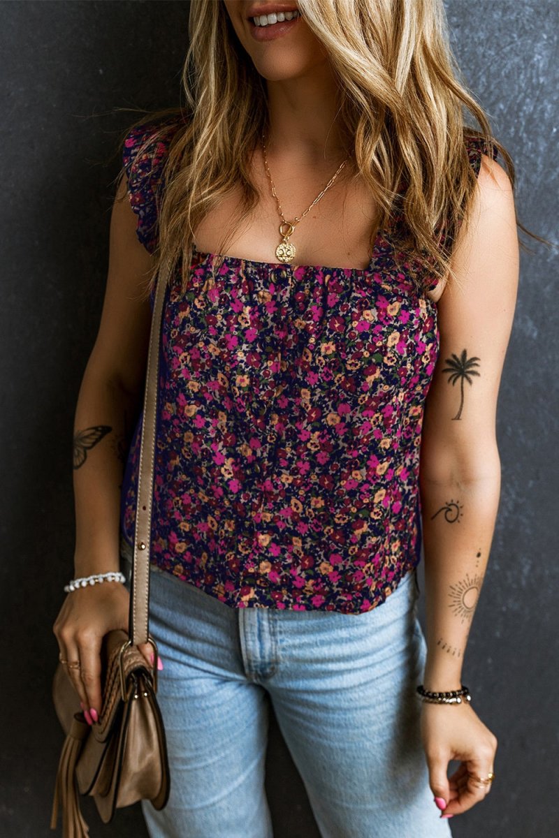 Printed Square Neck Tank - Top
