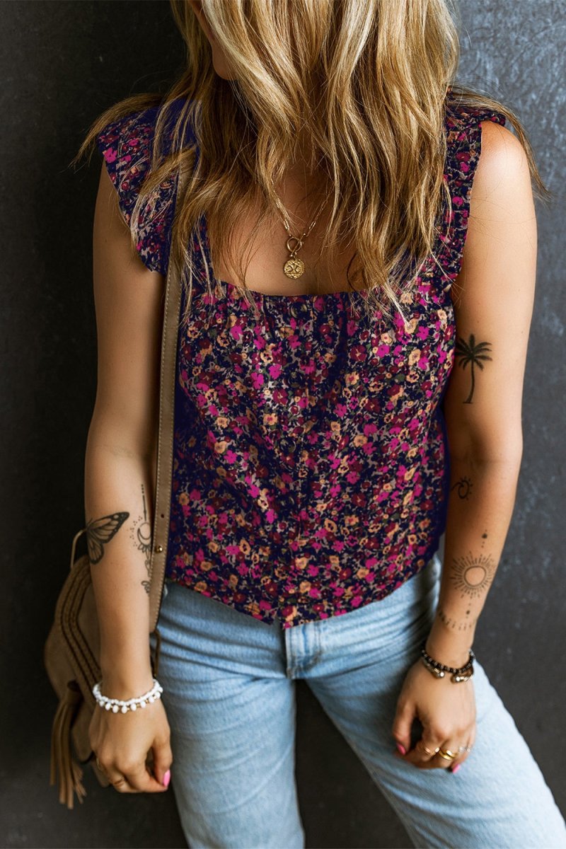 Printed Square Neck Tank - Top