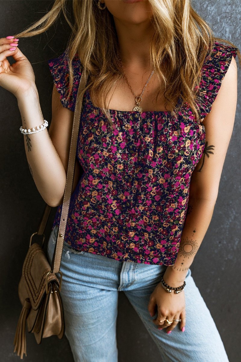Printed Square Neck Tank - Top