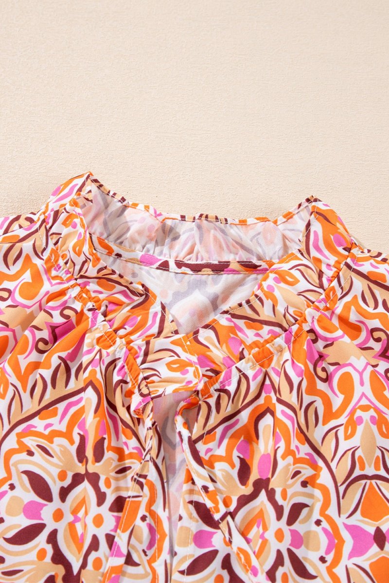 Printed Tie Neck Long Sleeve Mini Dress - New Arrivals