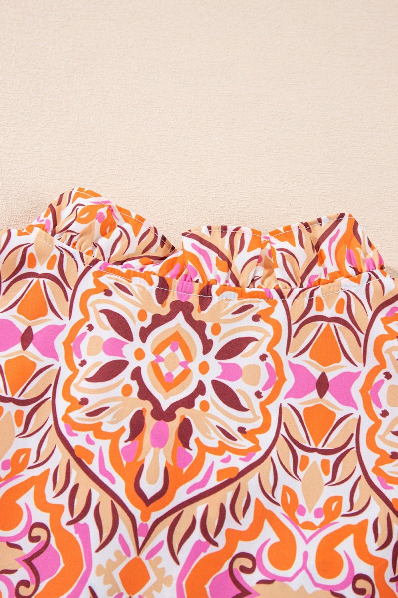 Printed Tie Neck Long Sleeve Mini Dress - New Arrivals