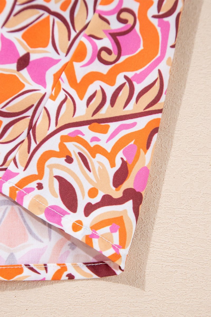 Printed Tie Neck Long Sleeve Mini Dress - New Arrivals