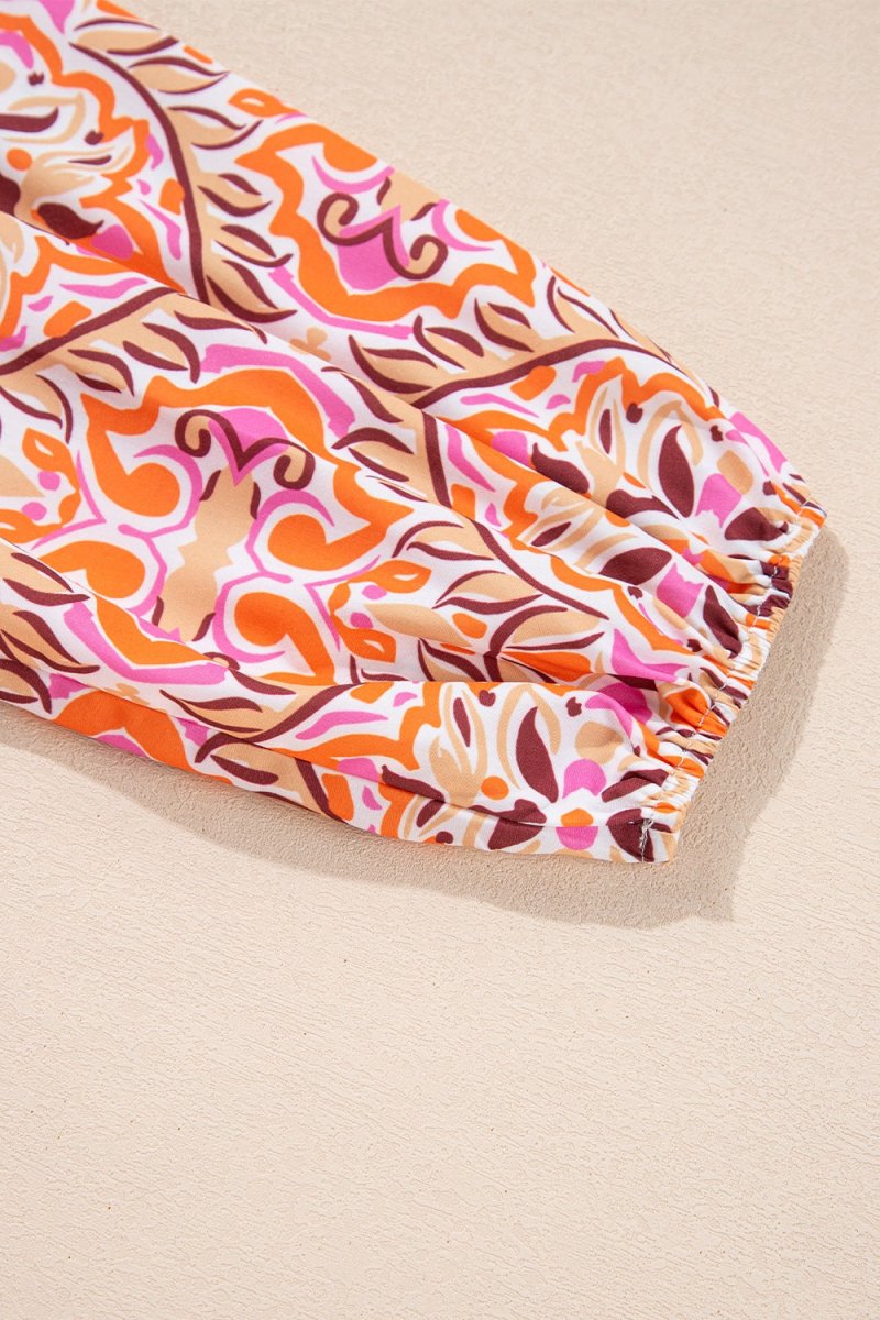 Printed Tie Neck Long Sleeve Mini Dress - New Arrivals