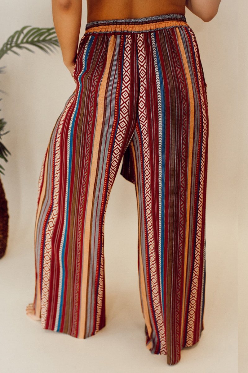 Printed Tied Wide Leg Pants - Bottoms