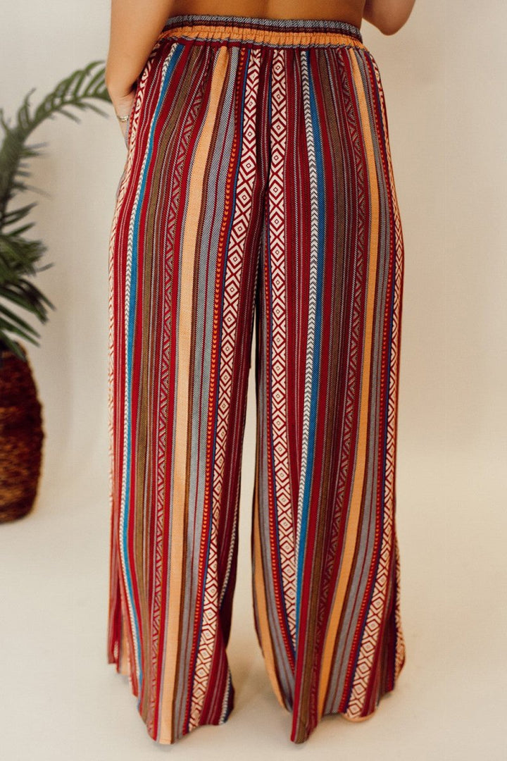Printed Tied Wide Leg Pants - Bottoms