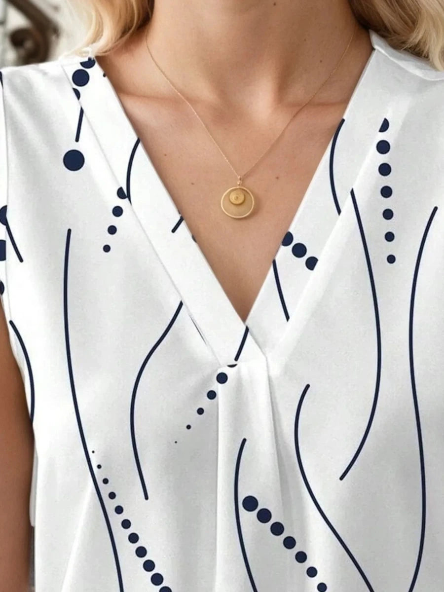 Printed V - Neck Tank Top - 