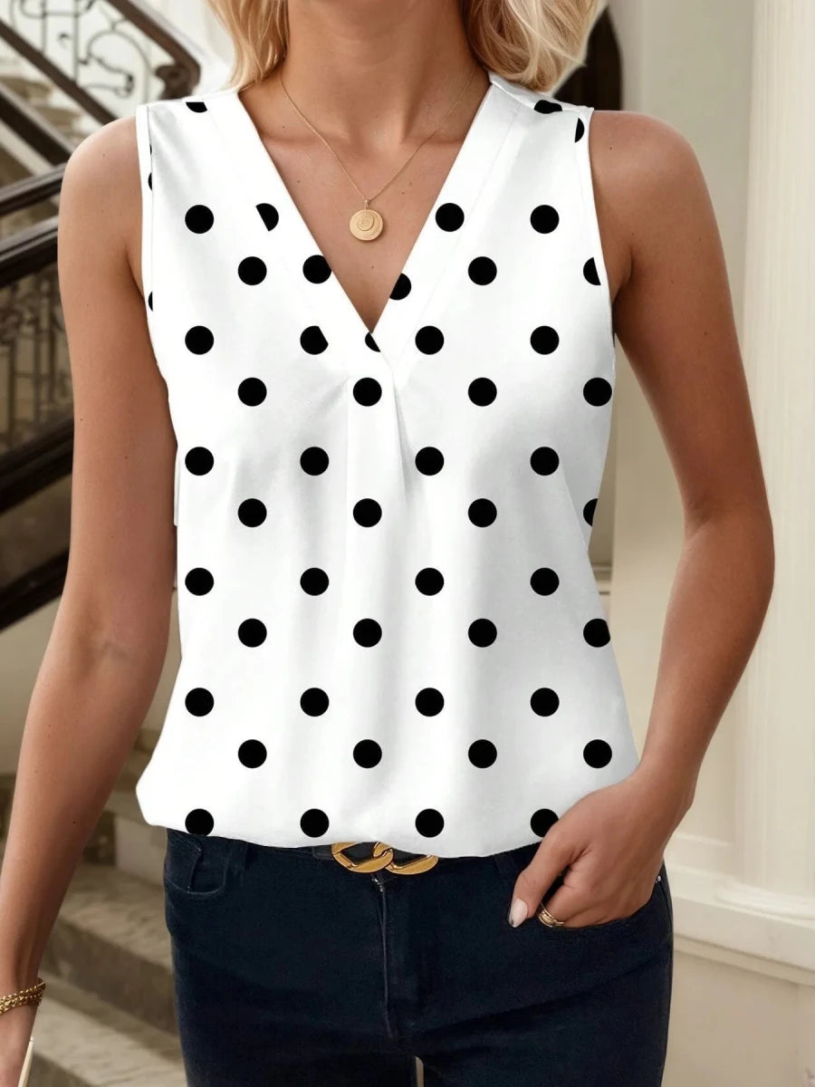 Printed V - Neck Tank Top - 