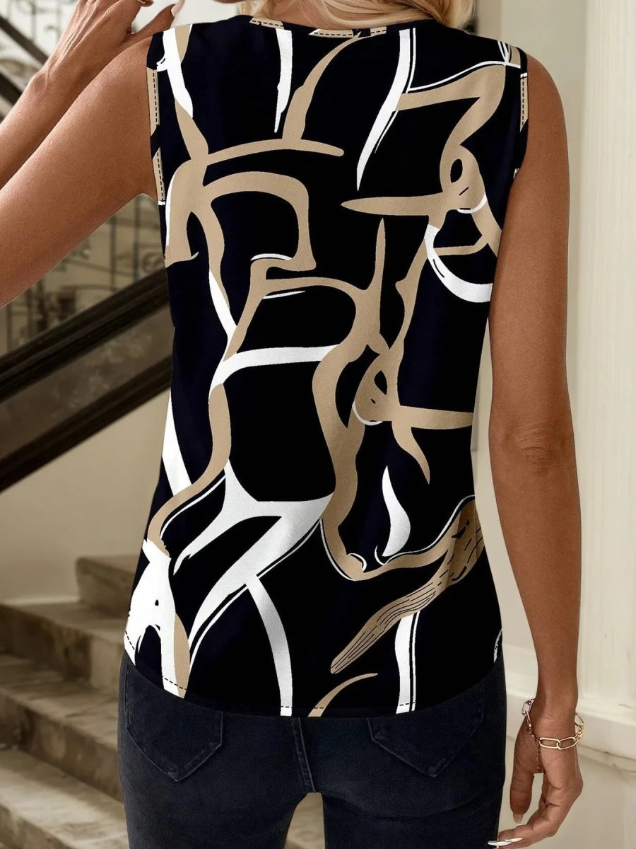 Printed V - Neck Tank Top - 