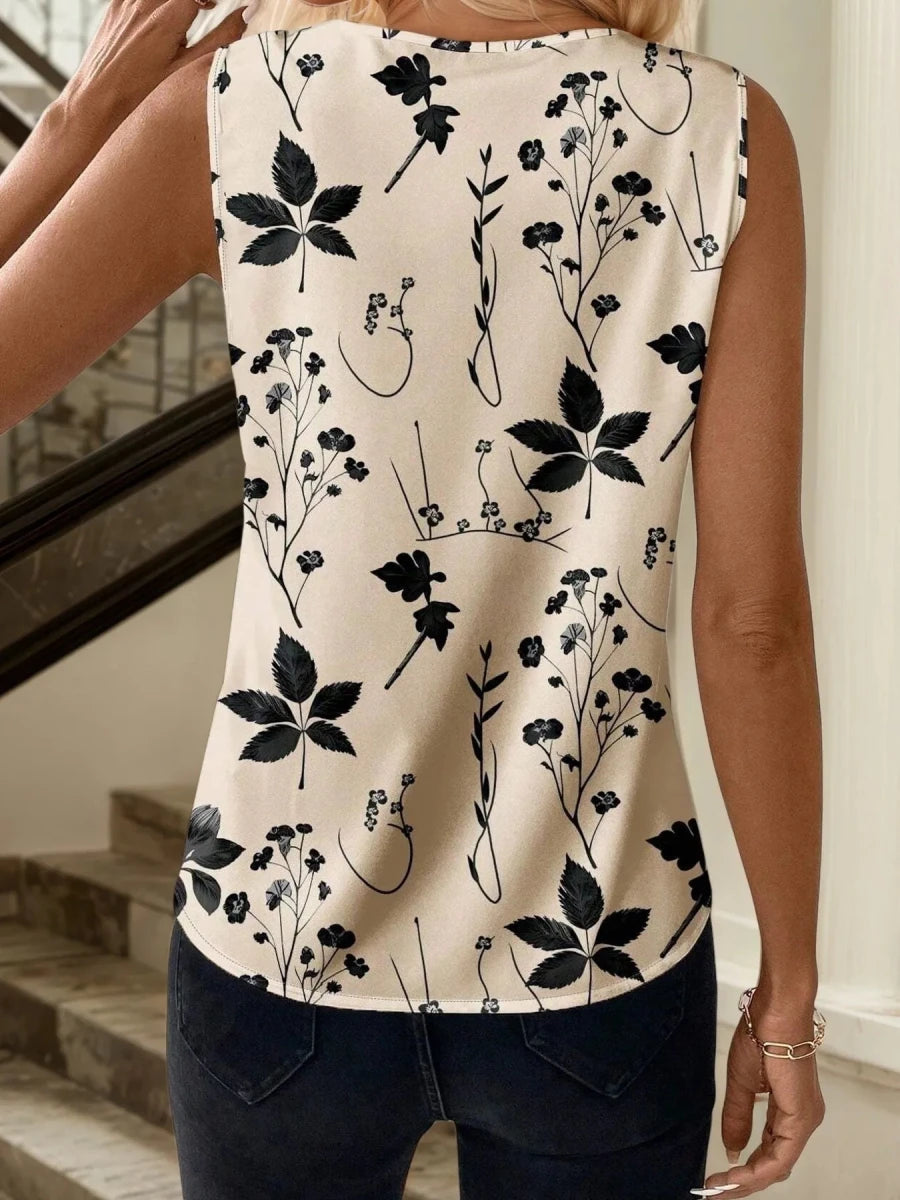 Printed V - Neck Tank Top - 