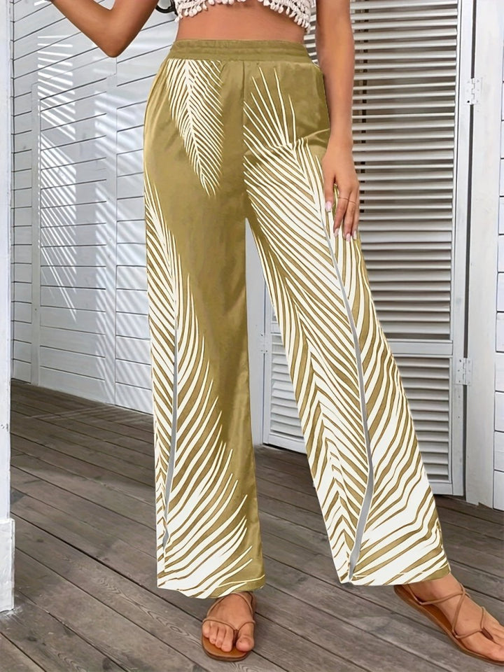 Printed Wide Leg Pants - Bottoms
