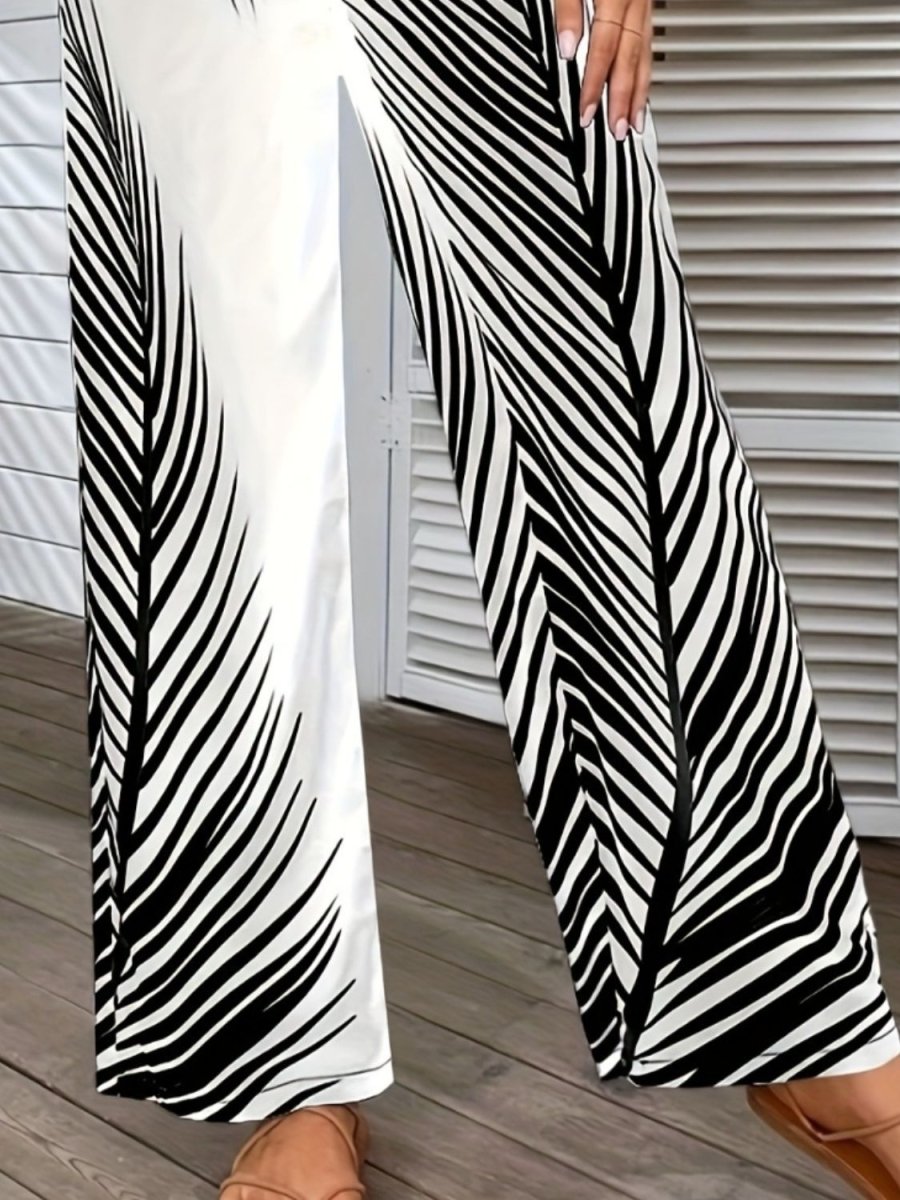 Printed Wide Leg Pants - Bottoms