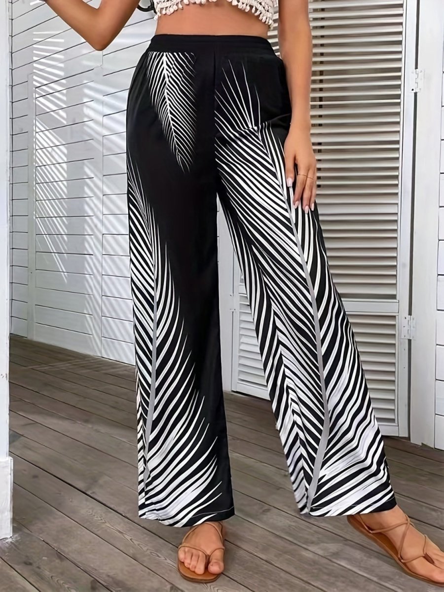 Printed Wide Leg Pants - Bottoms