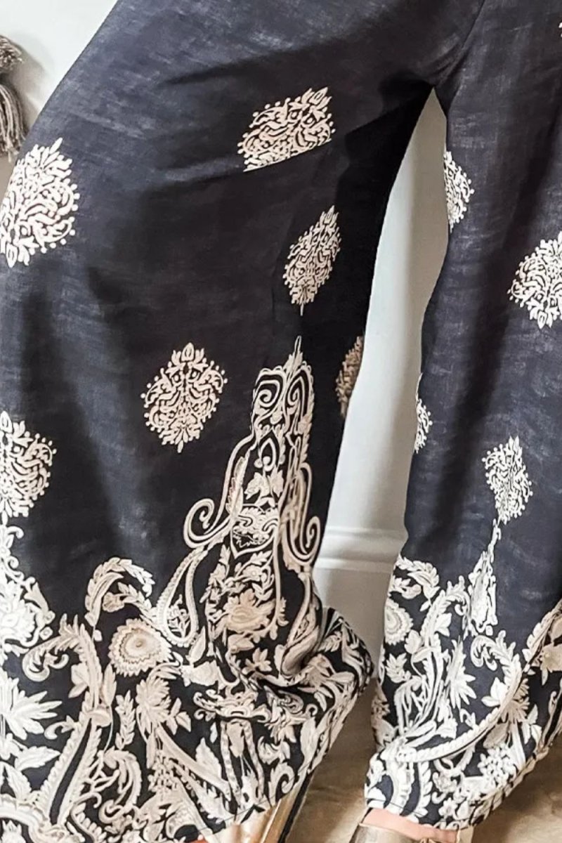 Printed Wide Leg Pants - Bottoms