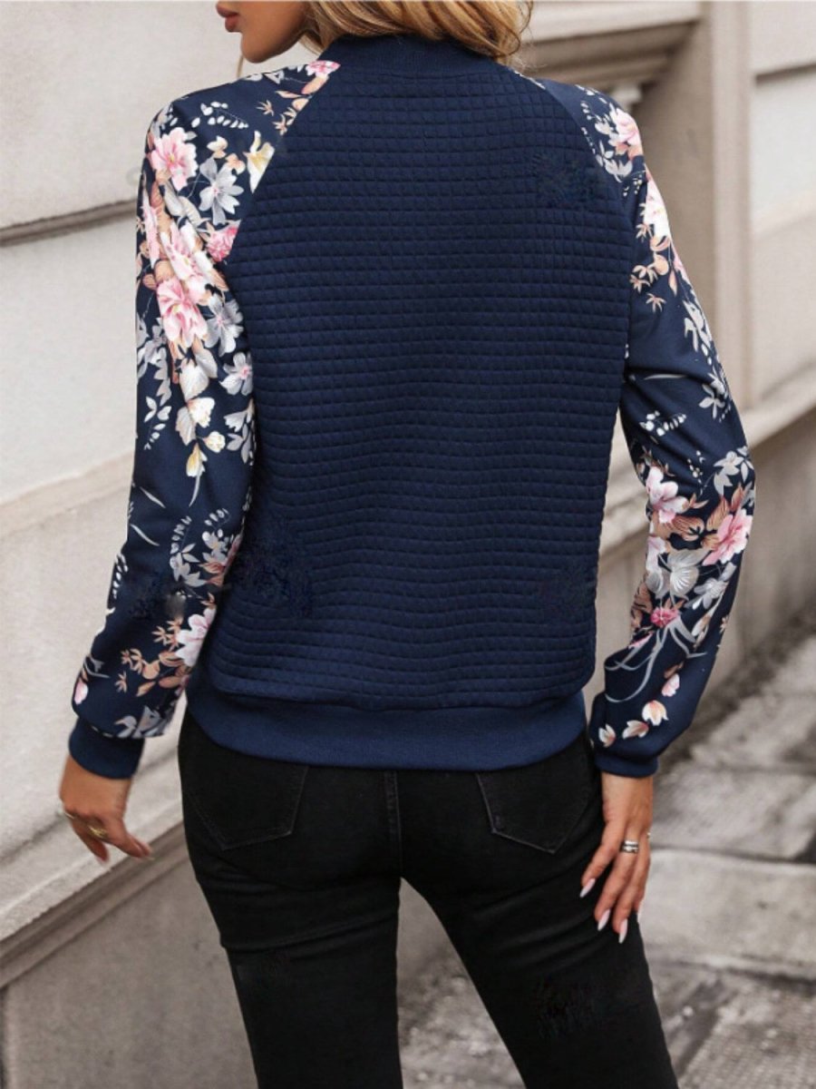 Printed Zip Up Long Sleeve Jacket - Outerwear