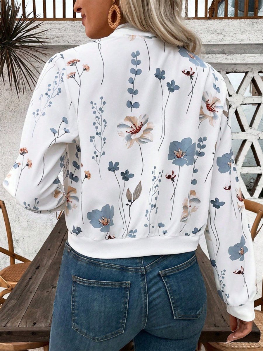 Printed Zip Up Long Sleeve Jacket - Outerwear