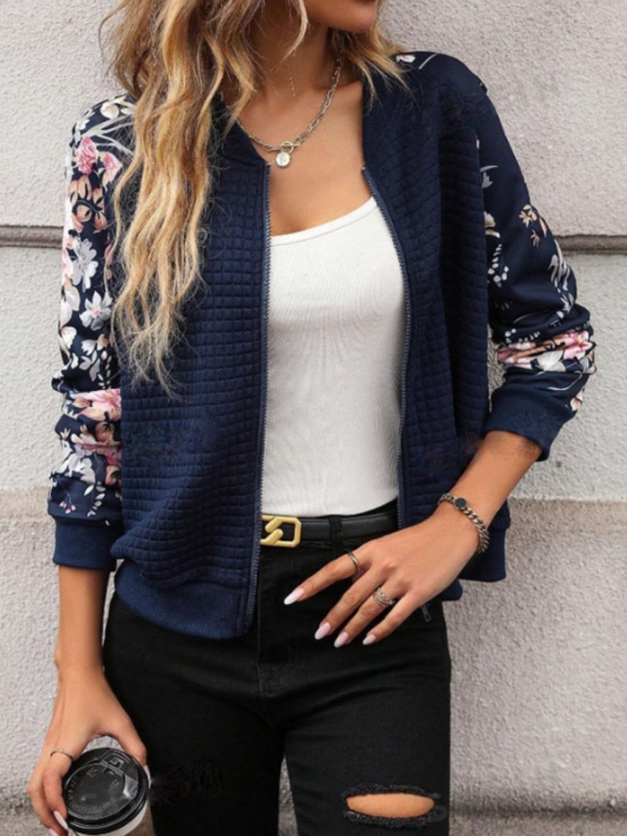 Printed Zip Up Long Sleeve Jacket - Outerwear
