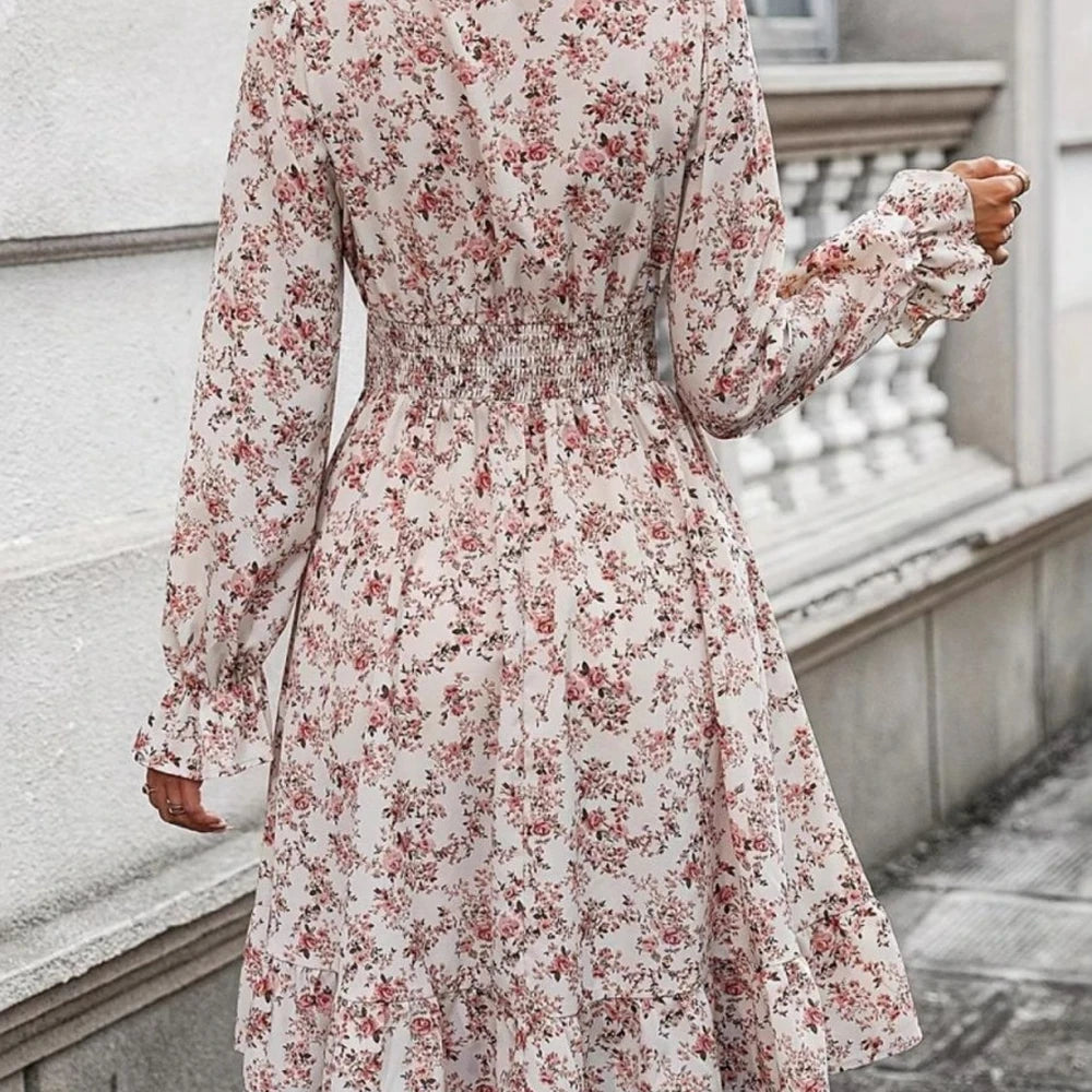 Floral Surplice Dress with Ruffle Hem