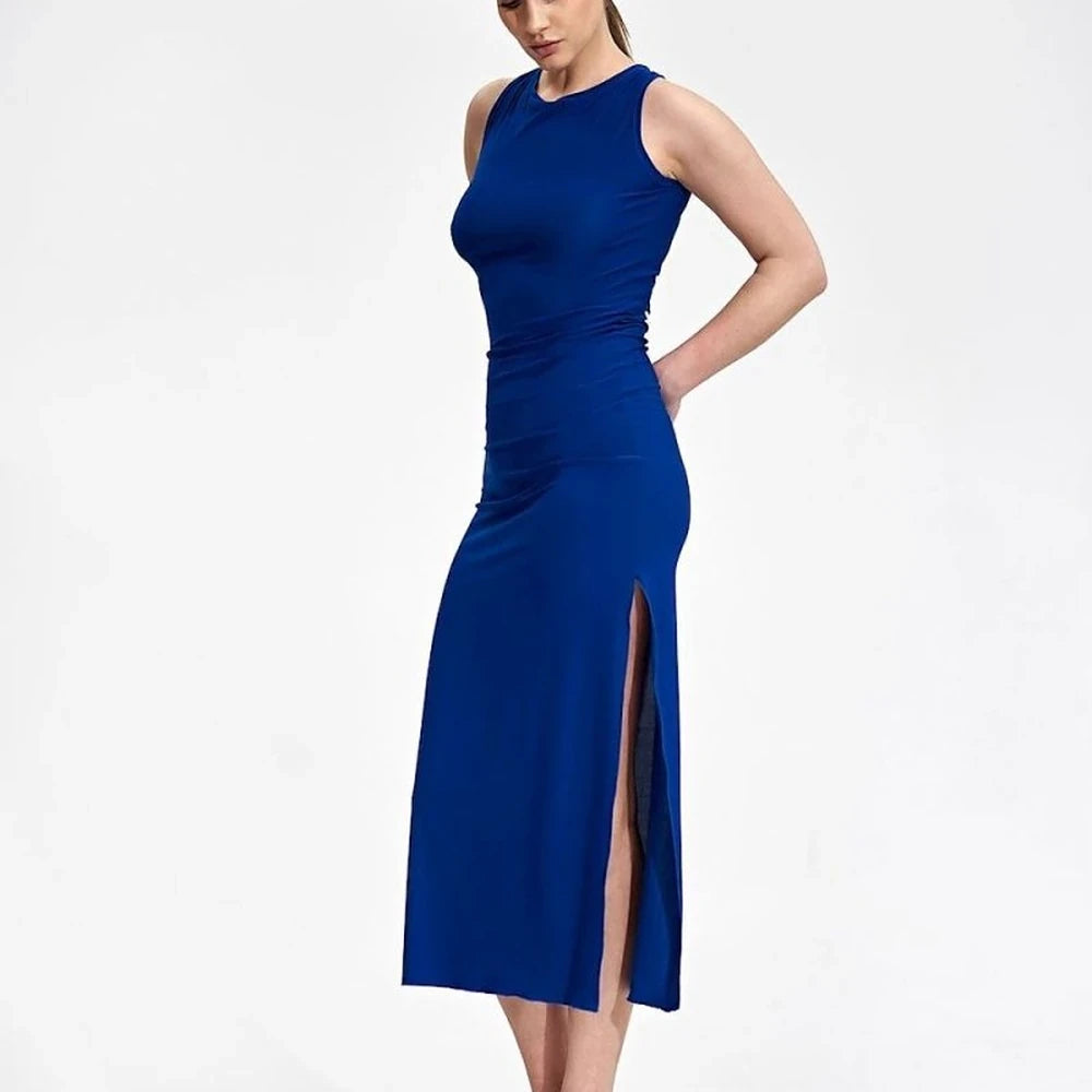 Fitted Midi Dress with Tied Back Neckline