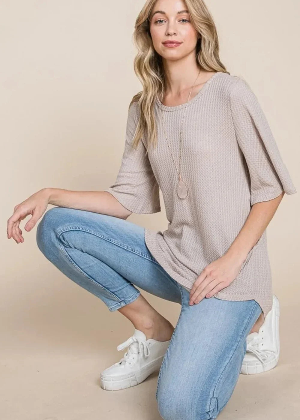 Waffle Knit T-Shirt - Sand