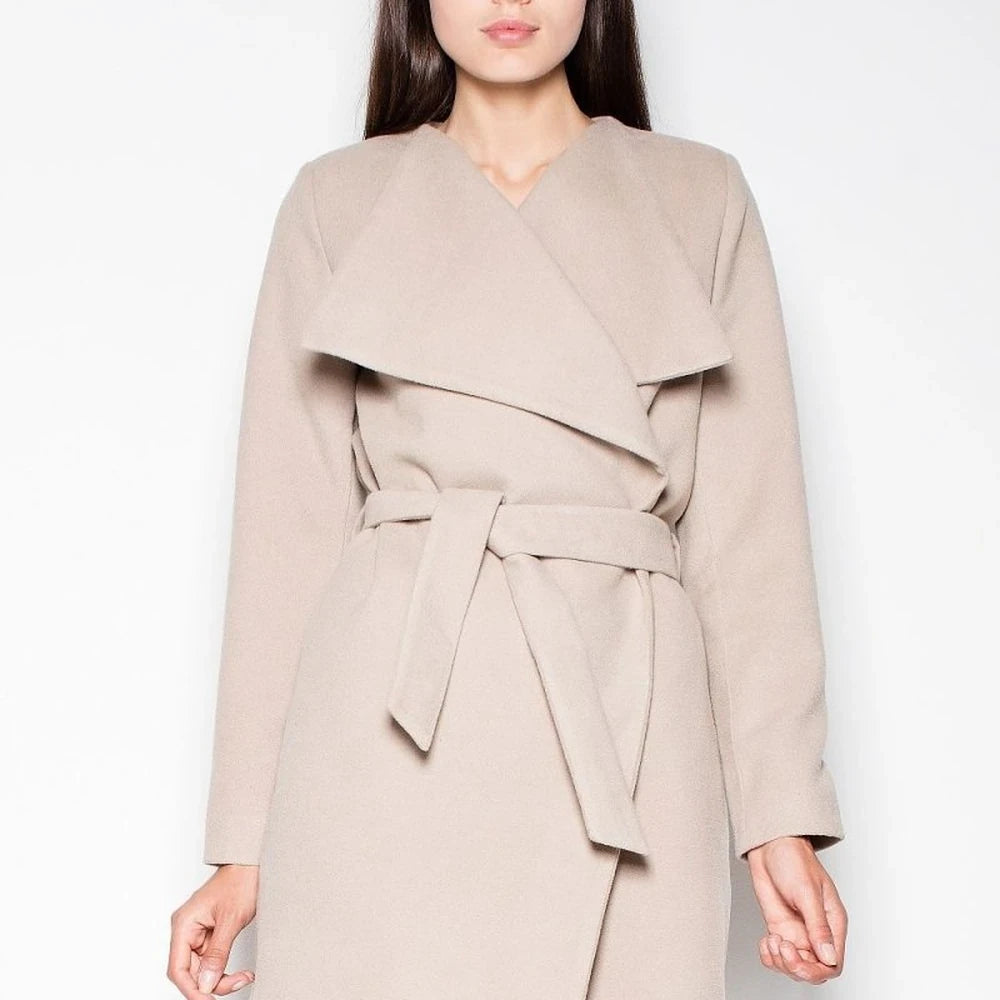 Elegant Spread Collar Tie-Waist Coat