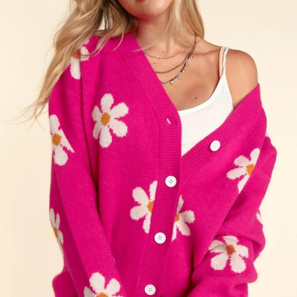 Daisy Floral Button Down Long Sleeve Cardigan