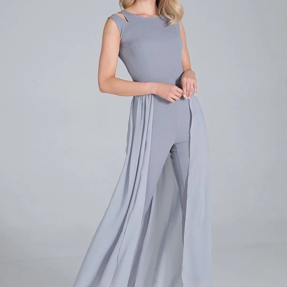 Sleeveless Chiffon Jumpsuit with Slit Skirt