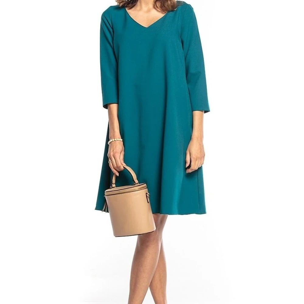 Trapeze Dress with 3/4 Sleeves and Belt