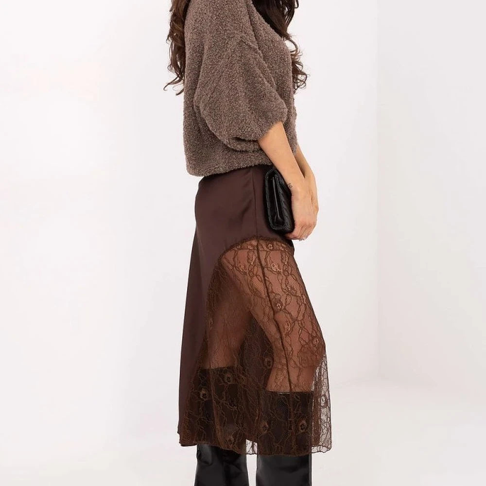 Women's Flared Midi Skirt with Lace