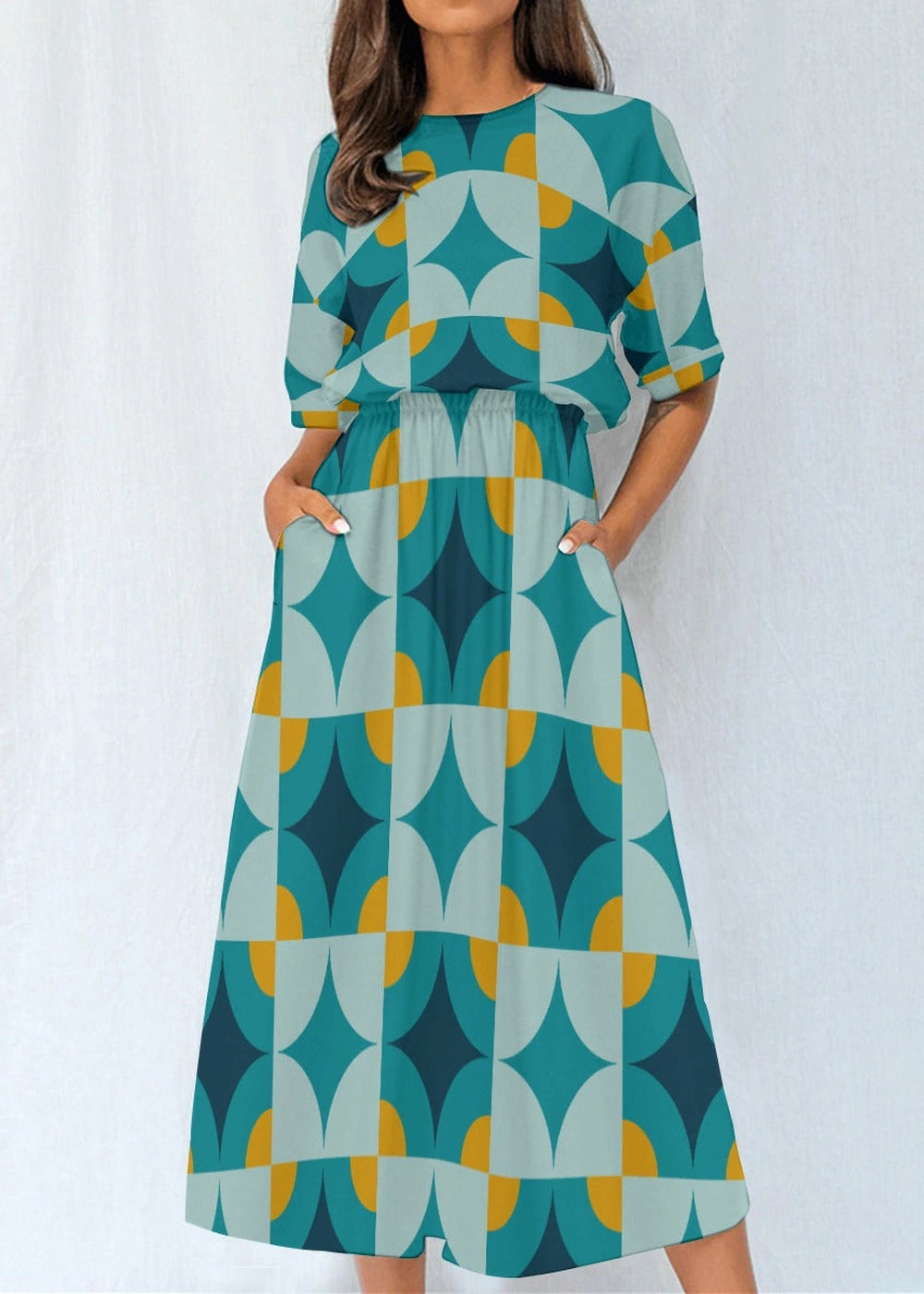 Polyester blend elastic waist dress