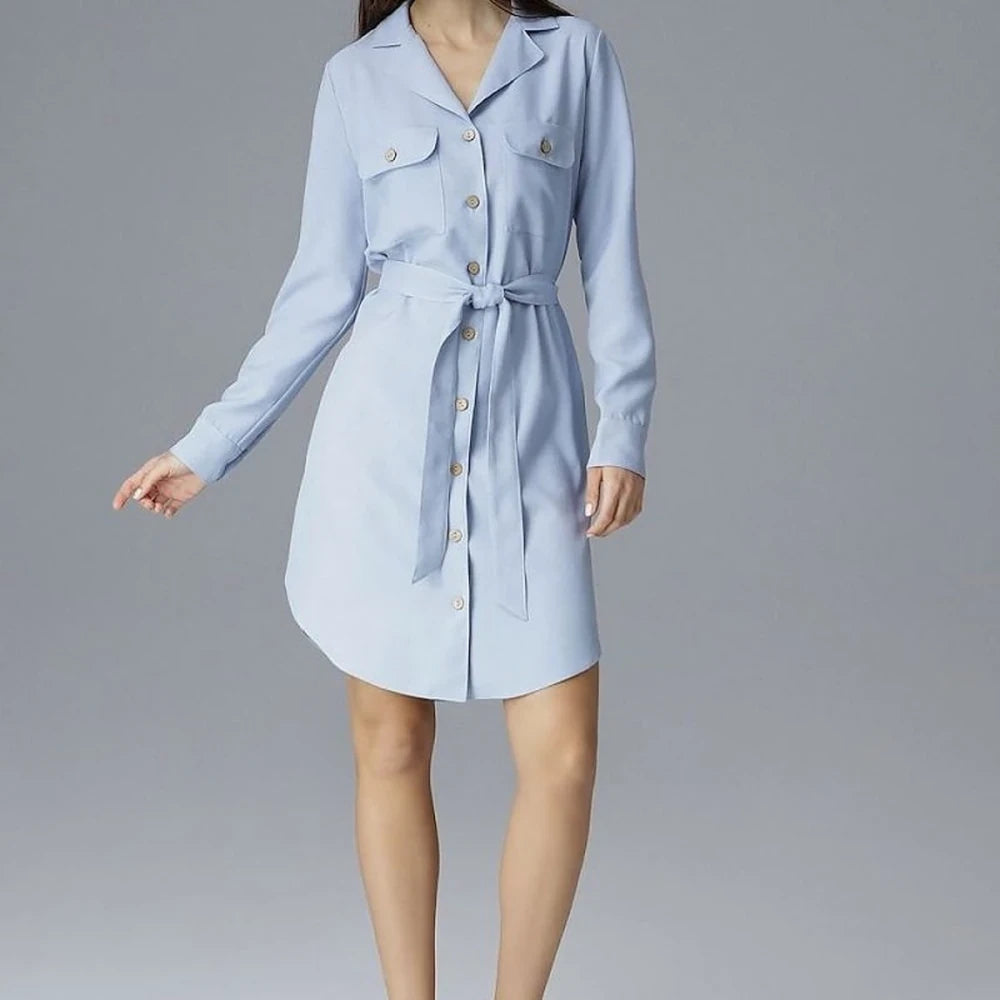 Shirt Dress with Tie Belt - Blue