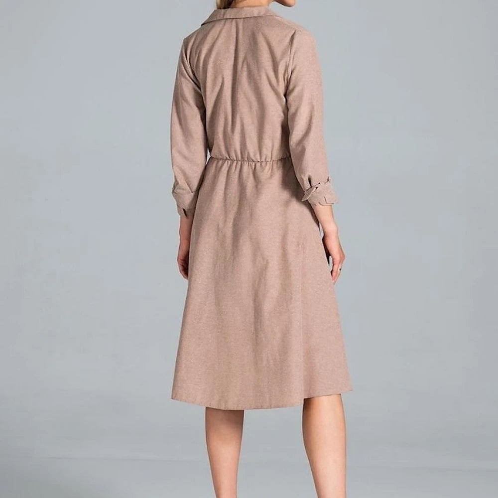 Women's Midi Dress with Collar and Belt